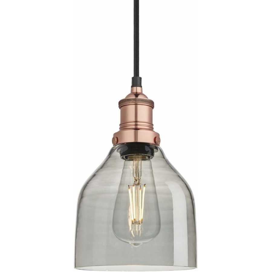 Industville Brooklyn Tinted Glass Cone Pendant Light - 6 Inch - Smoke Grey - Copper Holder