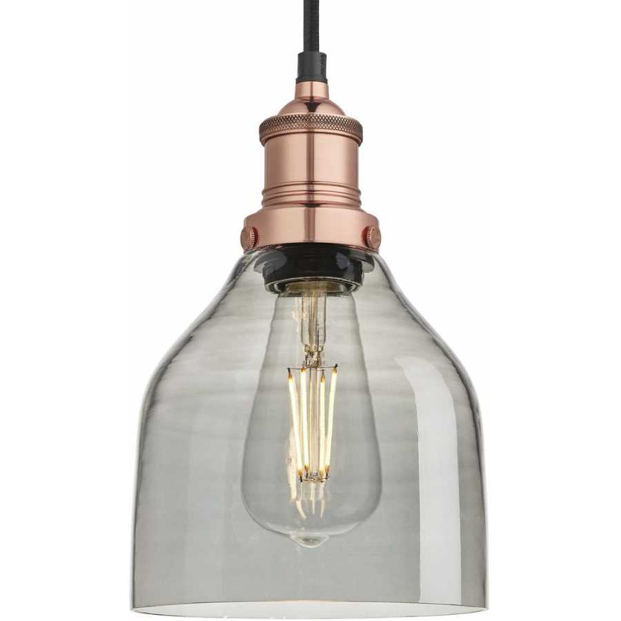 Industville Brooklyn Tinted Glass Cone Pendant Light - 6 Inch - Smoke Grey - Copper Holder