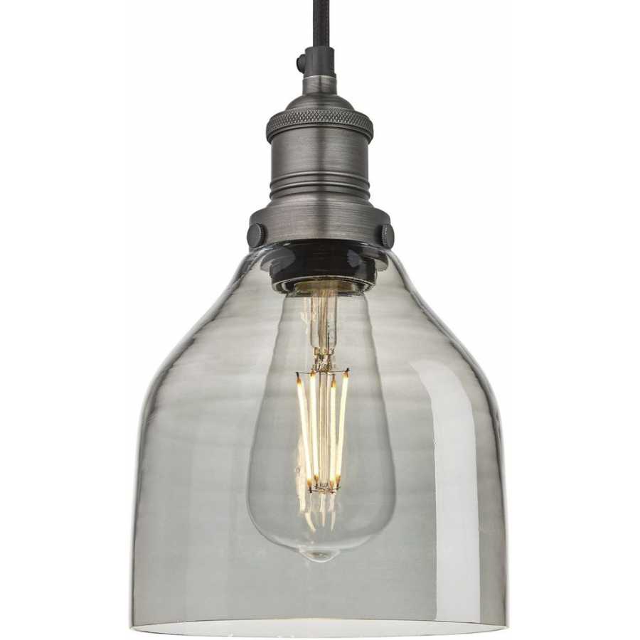 Industville Brooklyn Tinted Glass Cone Pendant Light - 6 Inch - Smoke Grey - Pewter Holder