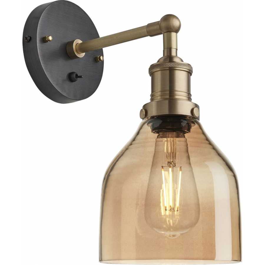 Industville Brooklyn Tinted Glass Cone Wall Light - 6 Inch - Amber - Brass Holder