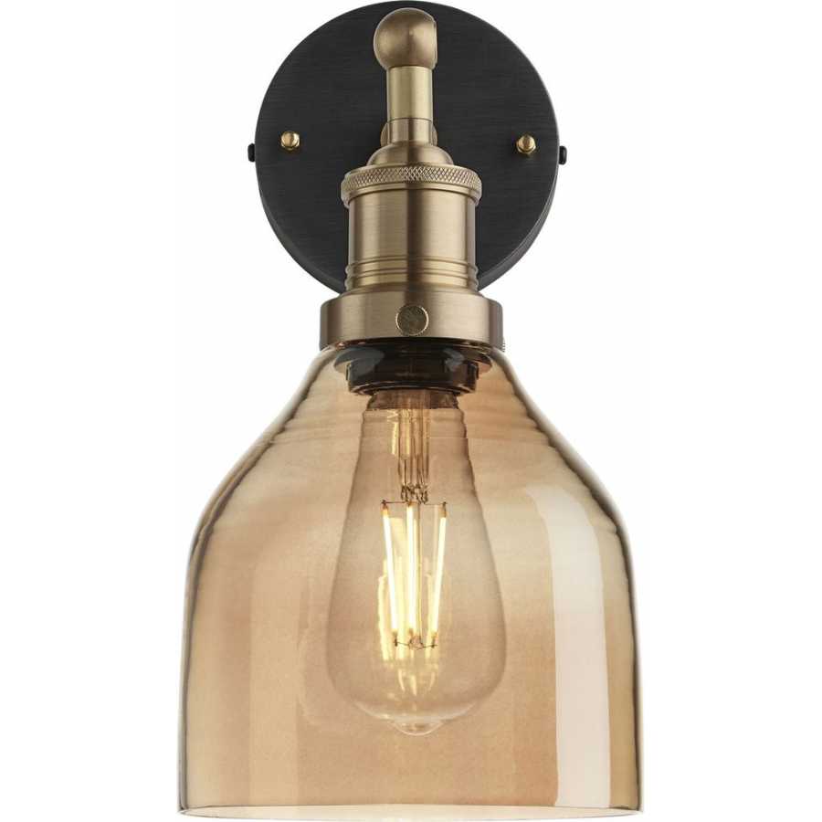 Industville Brooklyn Tinted Glass Cone Wall Light - 6 Inch - Amber - Brass Holder