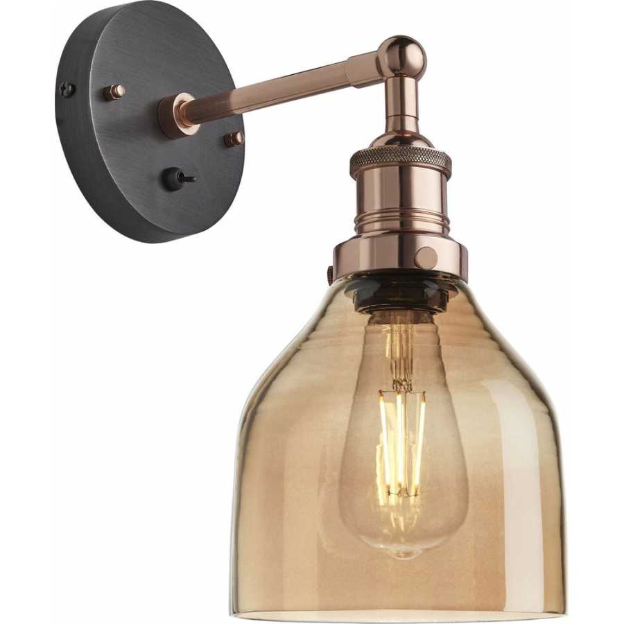 Industville Brooklyn Tinted Glass Cone Wall Light - 6 Inch - Amber - Copper Holder