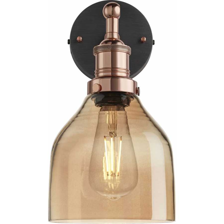 Industville Brooklyn Tinted Glass Cone Wall Light - 6 Inch - Amber - Copper Holder