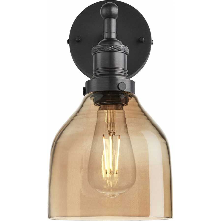 Industville Brooklyn Tinted Glass Cone Wall Light - 6 Inch - Amber - Pewter Holder