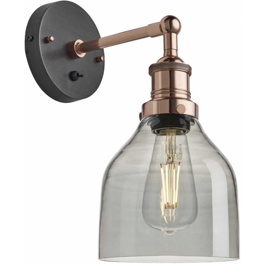 Industville Brooklyn Tinted Glass Cone Wall Light - 6 Inch - Smoke Grey - Copper Holder
