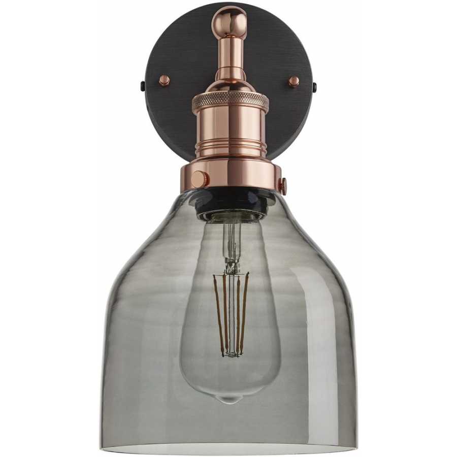 Industville Brooklyn Tinted Glass Cone Wall Light - 6 Inch - Smoke Grey - Copper Holder