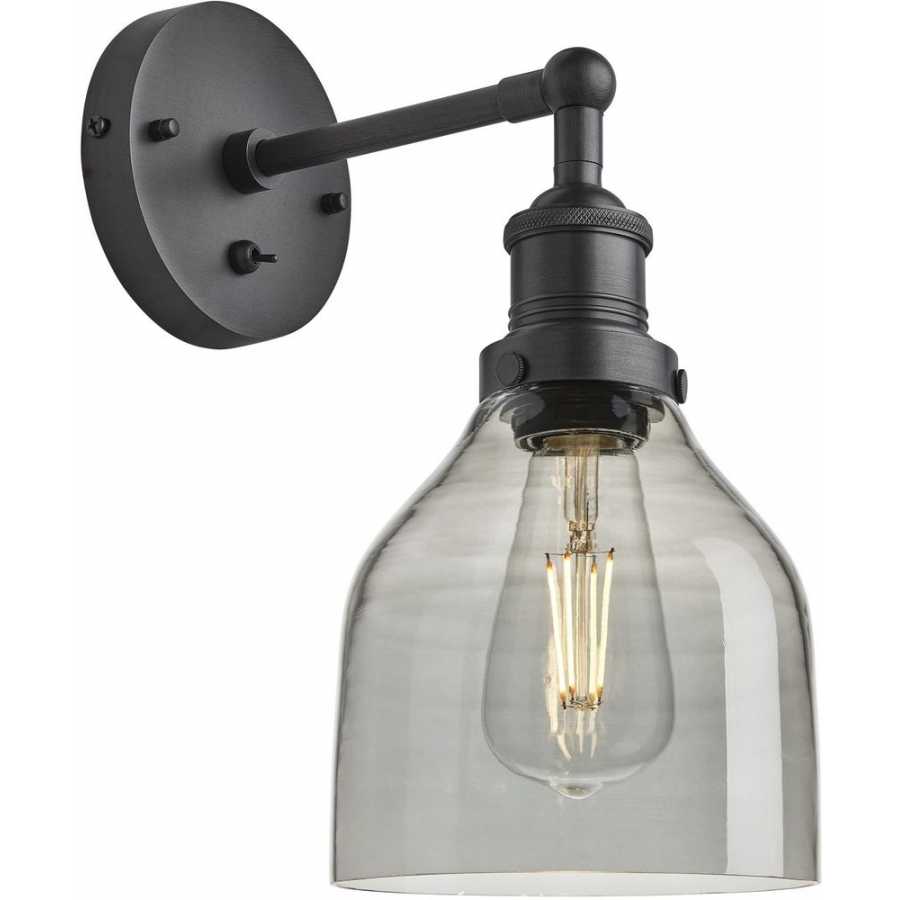 Industville Brooklyn Tinted Glass Cone Wall Light - 6 Inch - Smoke Grey - Pewter Holder