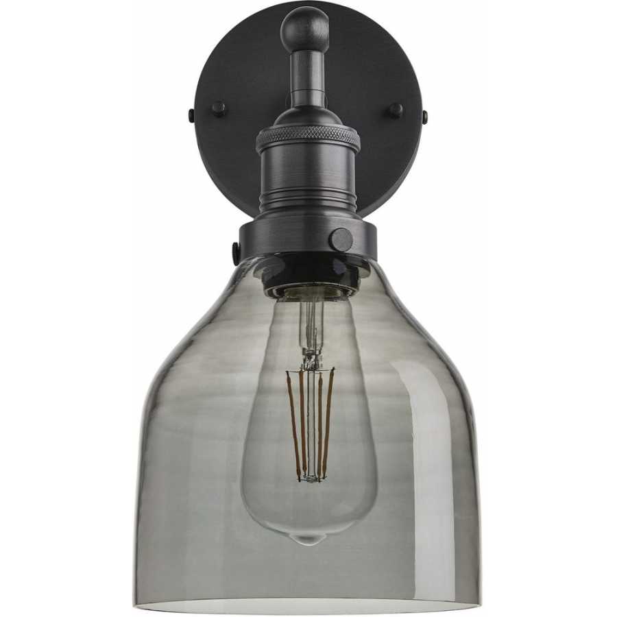 Industville Brooklyn Tinted Glass Cone Wall Light - 6 Inch - Smoke Grey - Pewter Holder
