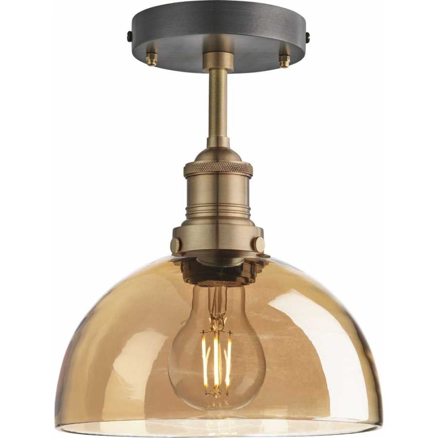 Industville Brooklyn Tinted Glass Dome Flush Mount - 8 Inch - Amber - Brass Holder