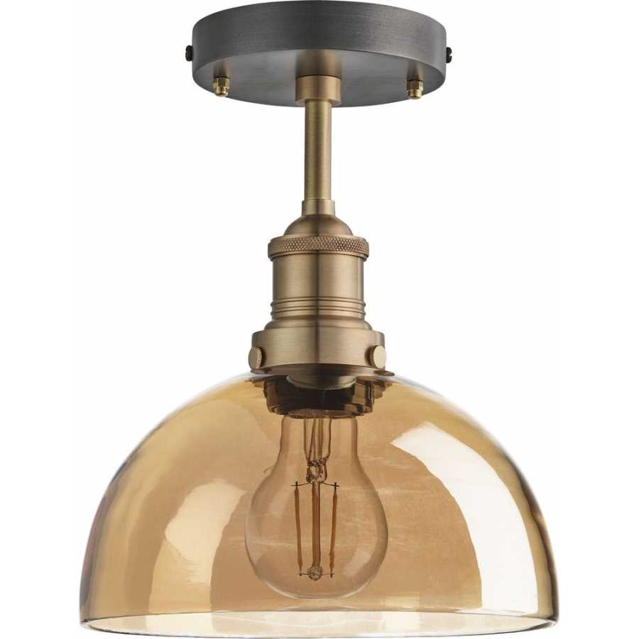 Industville Brooklyn Tinted Glass Dome Flush Mount - 8 Inch - Amber - Brass Holder