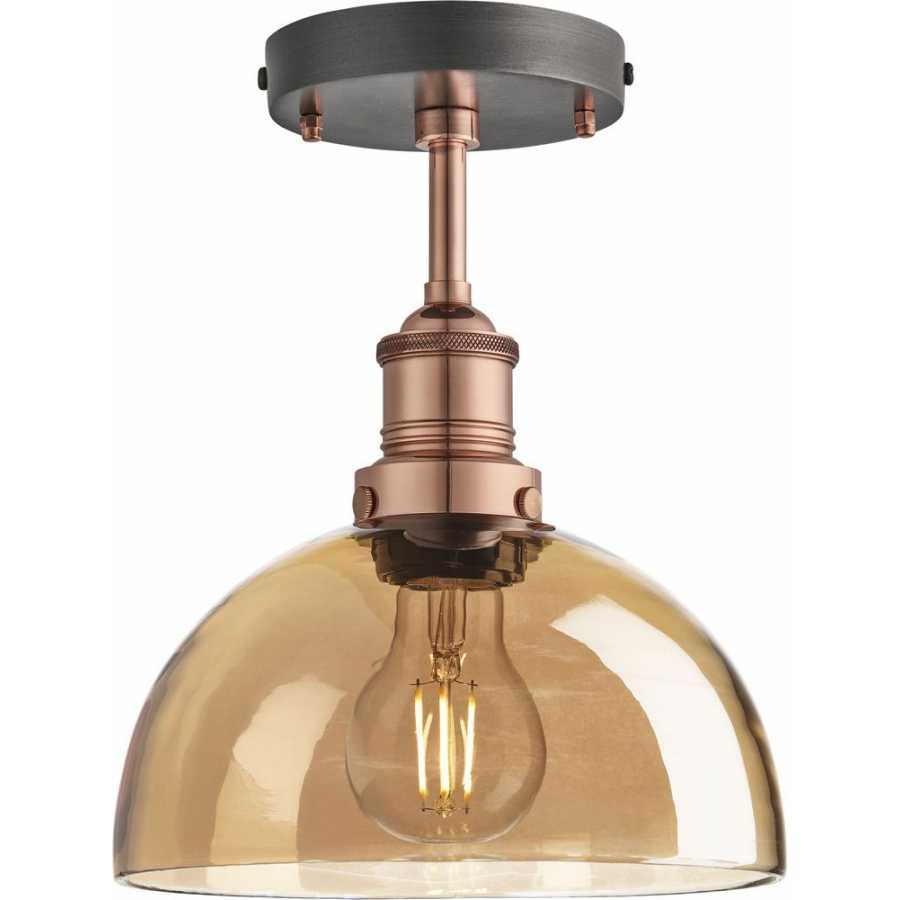 Industville Brooklyn Tinted Glass Dome Flush Mount - 8 Inch - Amber - Copper Holder