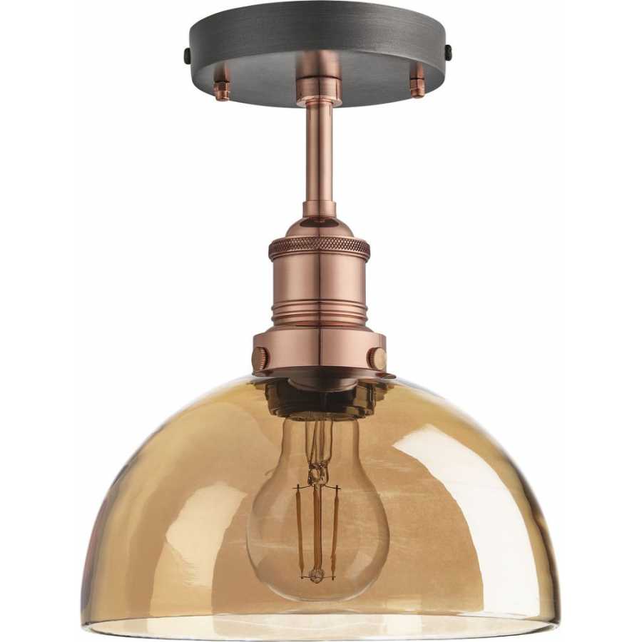Industville Brooklyn Tinted Glass Dome Flush Mount - 8 Inch - Amber - Copper Holder