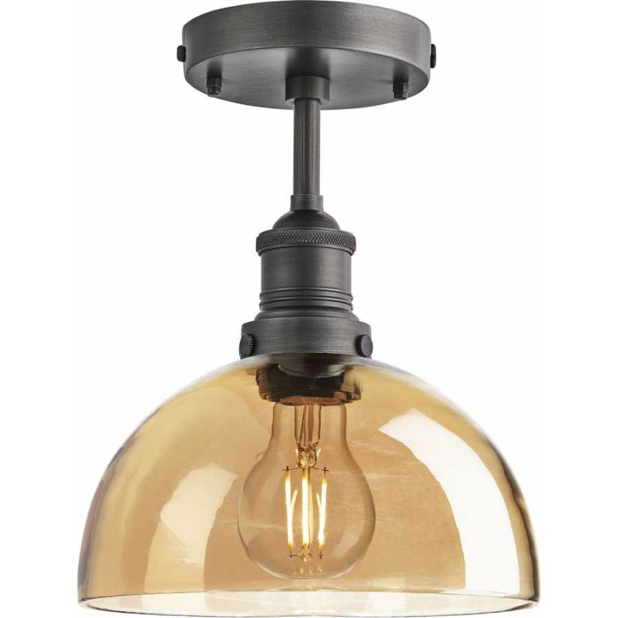 Industville Brooklyn Tinted Glass Dome Flush Mount - 8 Inch - Amber - Pewter Holder