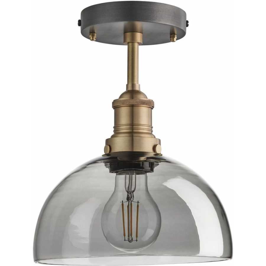 Industville Brooklyn Tinted Glass Dome Flush Mount - 8 Inch - Smoke Grey - Brass Holder