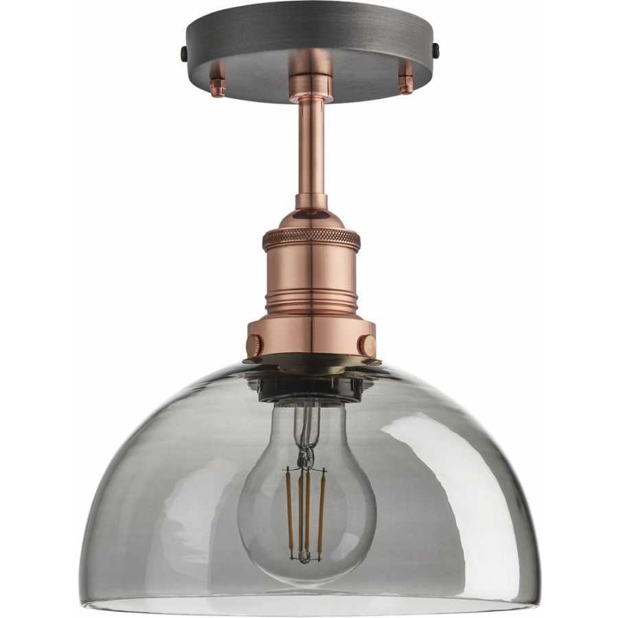 Industville Brooklyn Tinted Glass Dome Flush Mount - 8 Inch - Smoke Grey - Copper Holder