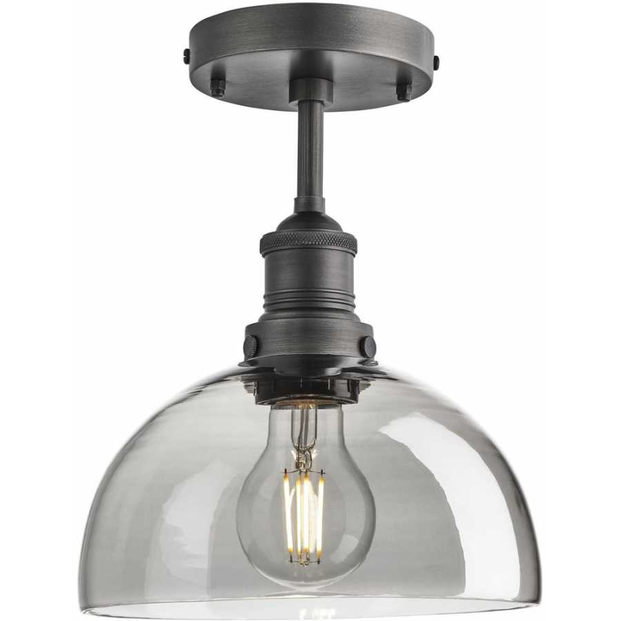 Industville Brooklyn Tinted Glass Dome Flush Mount - 8 Inch - Smoke Grey - Pewter Holder