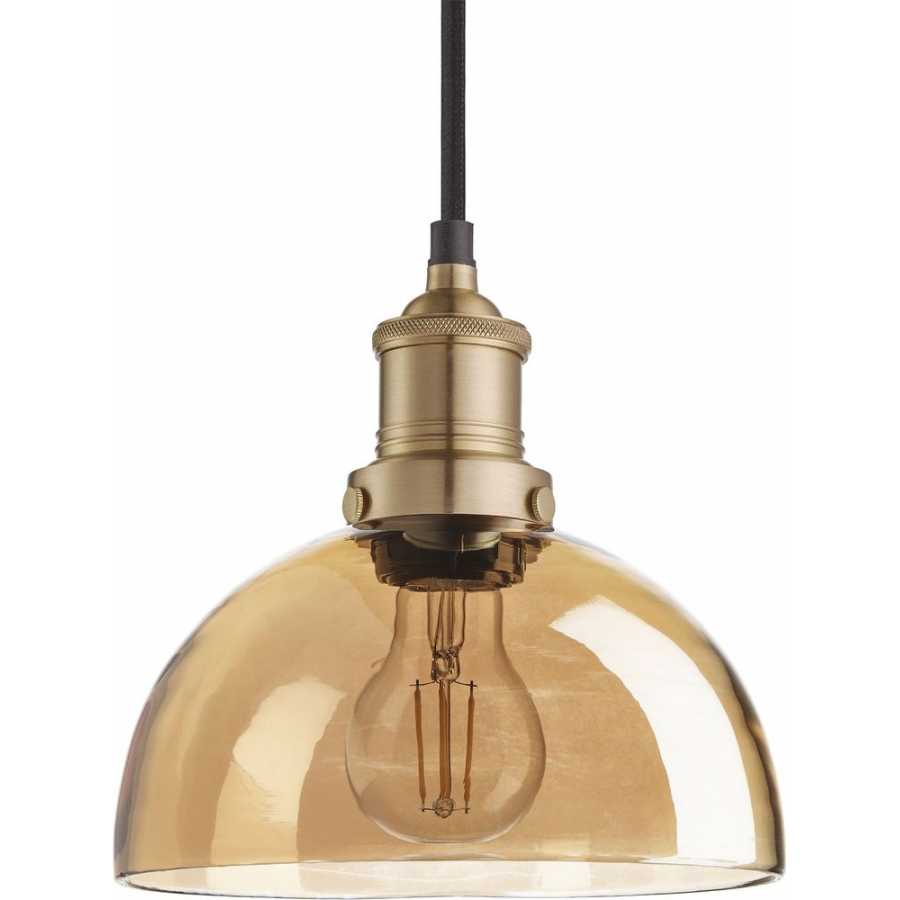 Industville Brooklyn Tinted Glass Dome Pendant - 8 Inch - Amber - Brass Holder