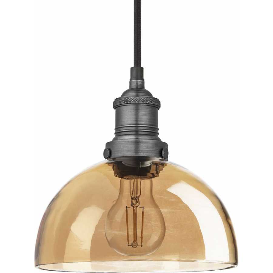 Industville Brooklyn Tinted Glass Dome Pendant - 8 Inch - Amber - Pewter Holder