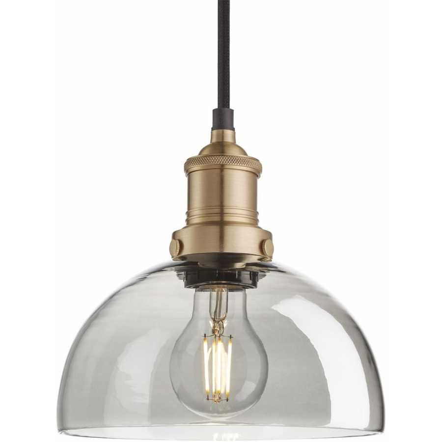 Industville Brooklyn Tinted Glass Dome Pendant Light - 8 Inch - Smoke Grey - Brass Holder