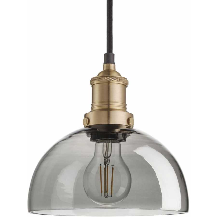 Industville Brooklyn Tinted Glass Dome Pendant Light - 8 Inch - Smoke Grey - Brass Holder