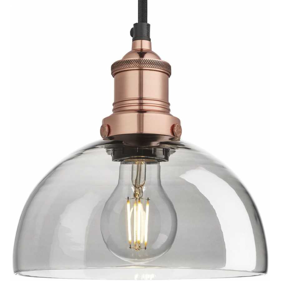 Industville Brooklyn Tinted Glass Dome Pendant Light - 8 Inch - Smoke Grey - Copper Holder