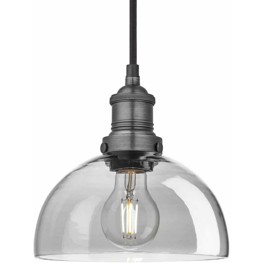 Industville Brooklyn Tinted Glass Dome Pendant Light - 8 Inch - Smoke Grey - Pewter Holder