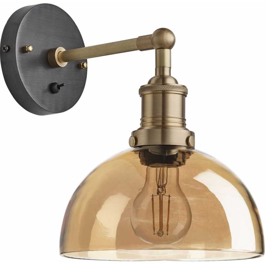 Industville Brooklyn Tinted Glass Dome Wall Light - 8 Inch - Amber - Brass Holder