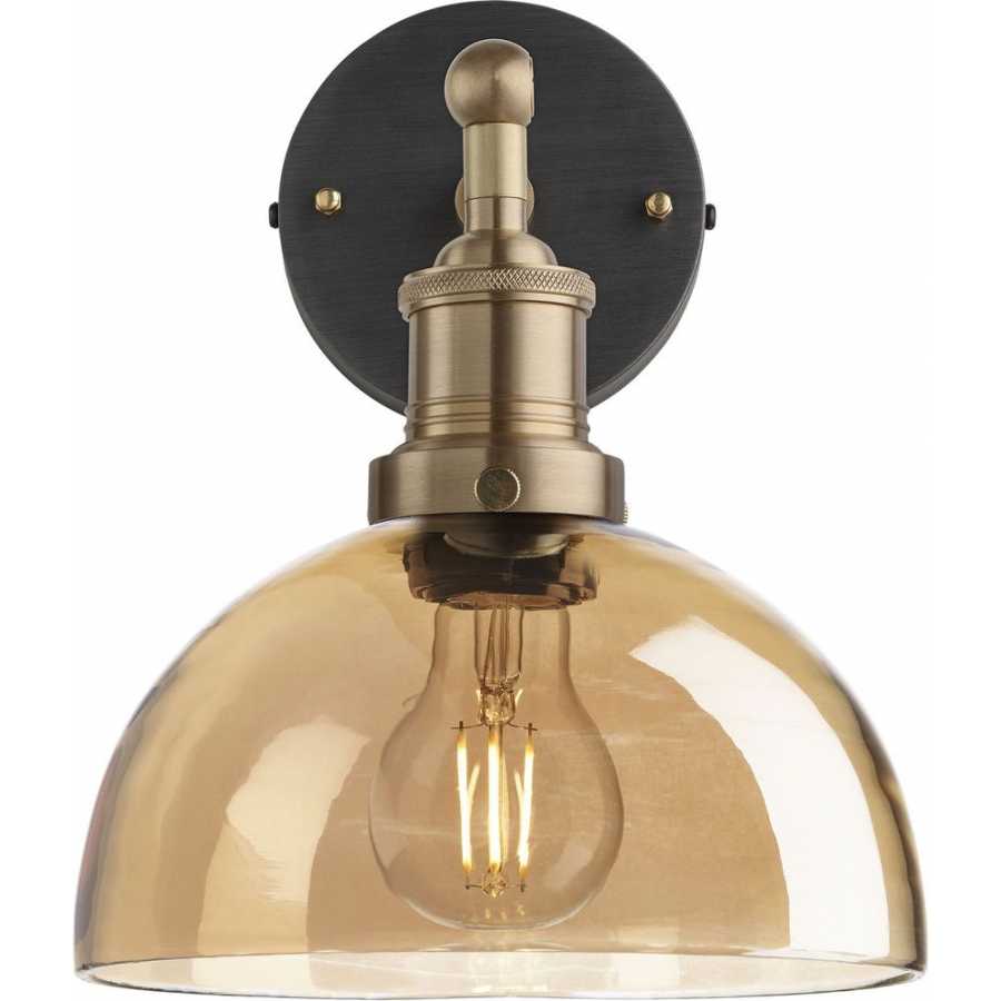 Industville Brooklyn Tinted Glass Dome Wall Light - 8 Inch - Amber - Brass Holder