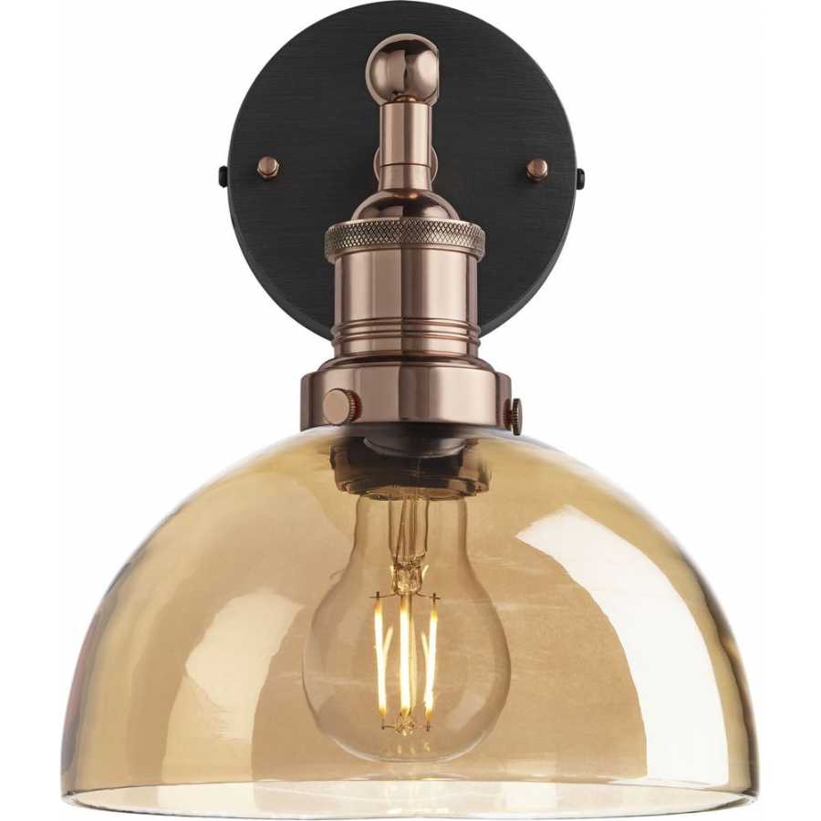 Industville Brooklyn Tinted Glass Dome Wall Light - 8 Inch - Amber - Copper Holder