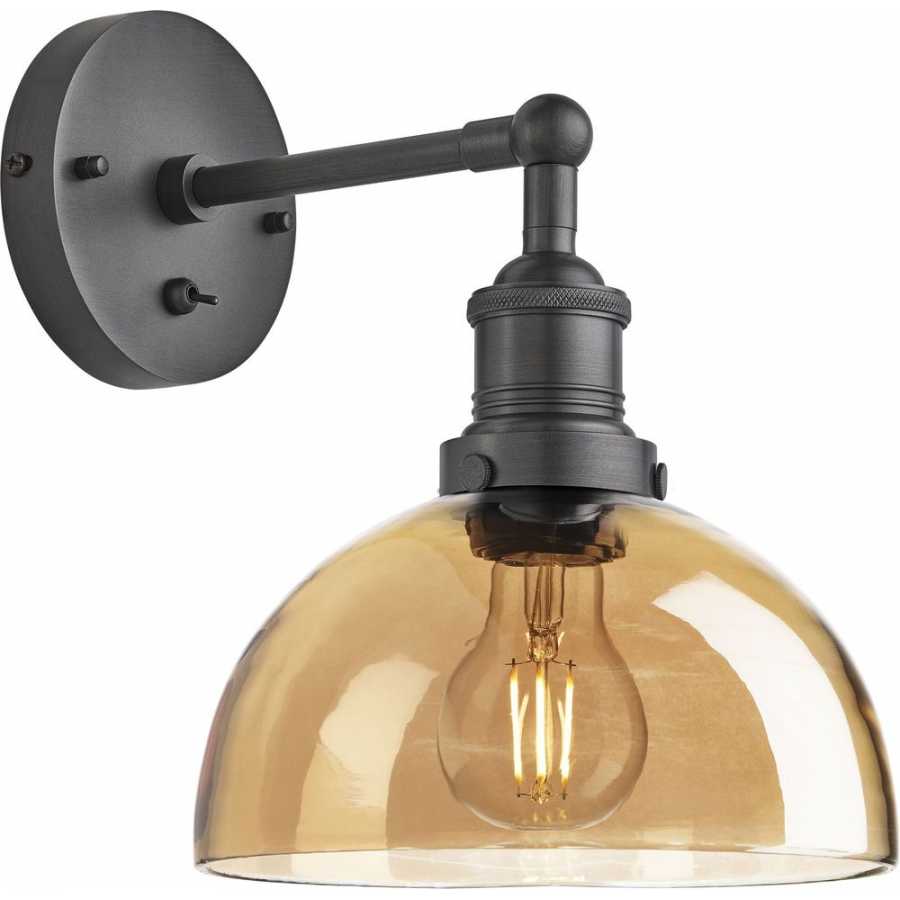 Industville Brooklyn Tinted Glass Dome Wall Light - 8 Inch - Amber - Pewter Holder