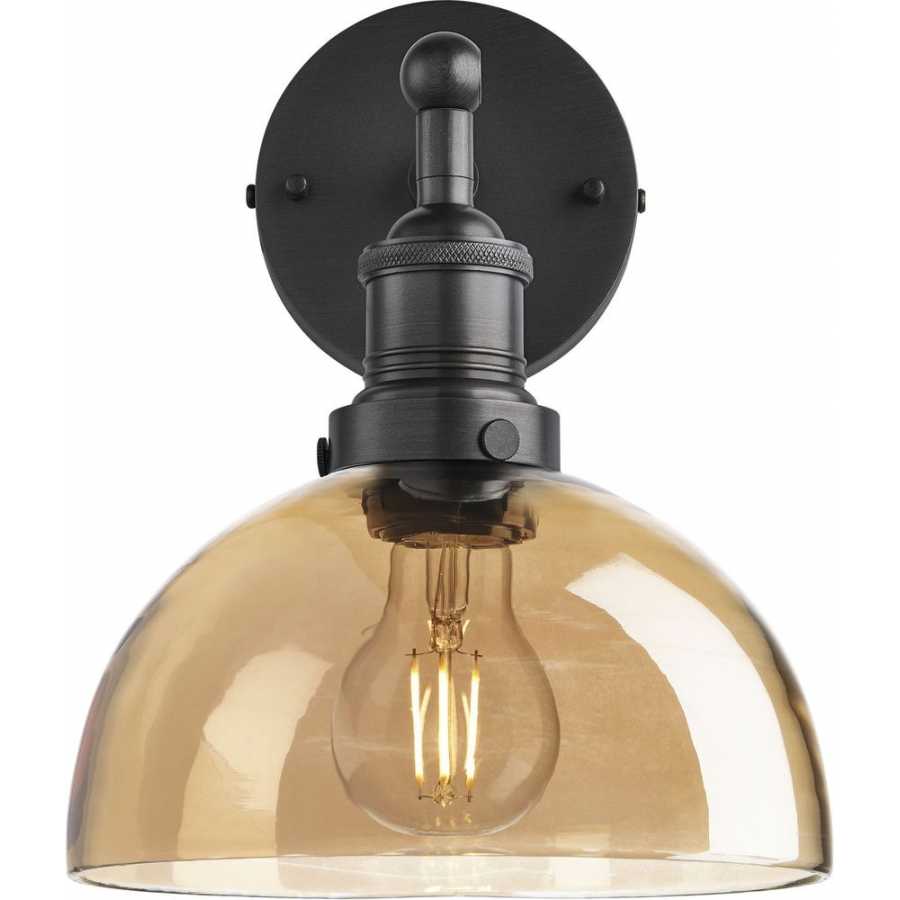 Industville Brooklyn Tinted Glass Dome Wall Light - 8 Inch - Amber - Pewter Holder