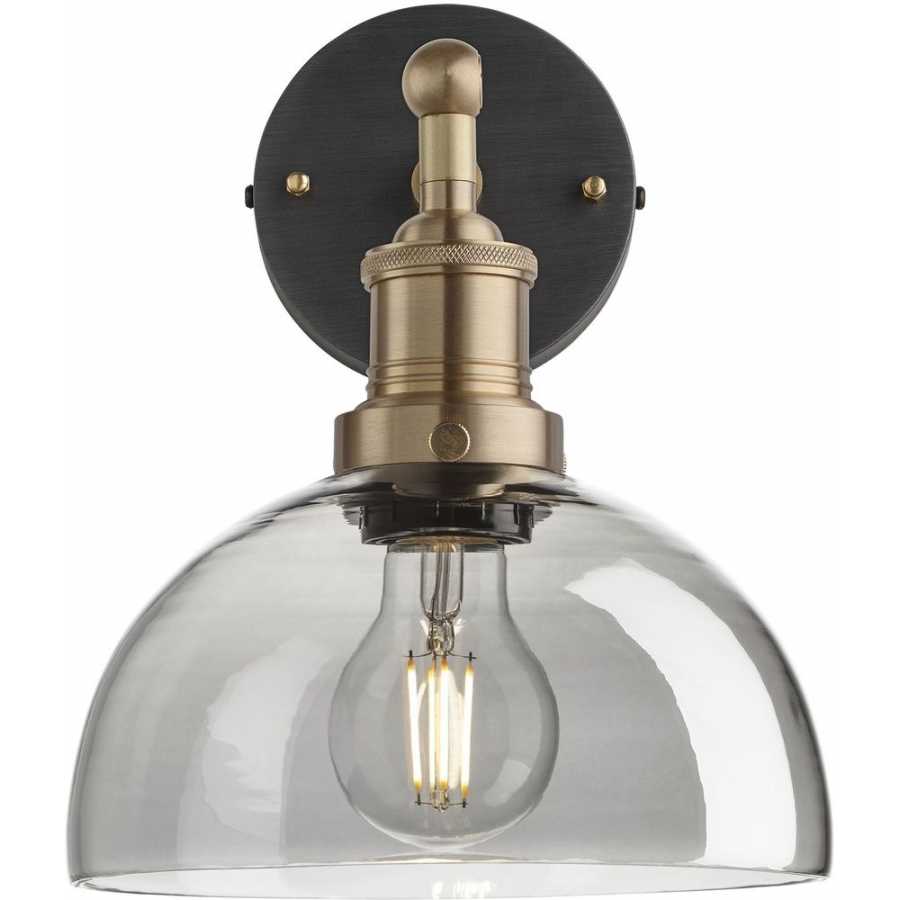 Industville Brooklyn Tinted Glass Dome Wall Light - 8 Inch - Smoke Grey - Brass Holder