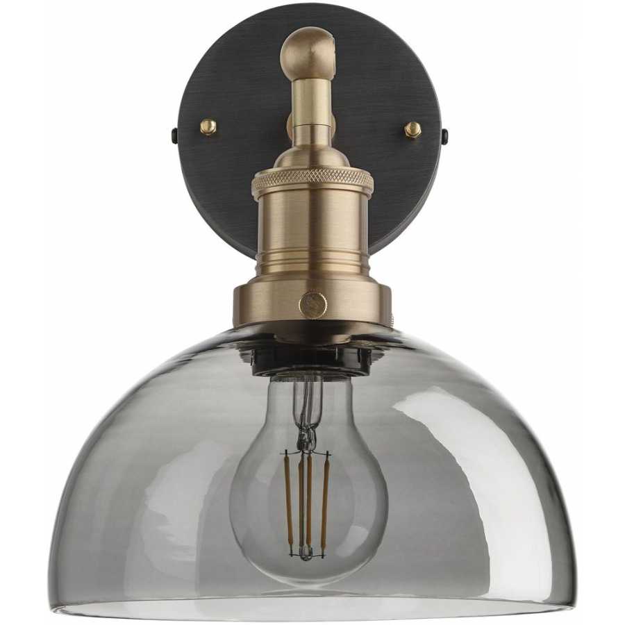 Industville Brooklyn Tinted Glass Dome Wall Light - 8 Inch - Smoke Grey - Brass Holder