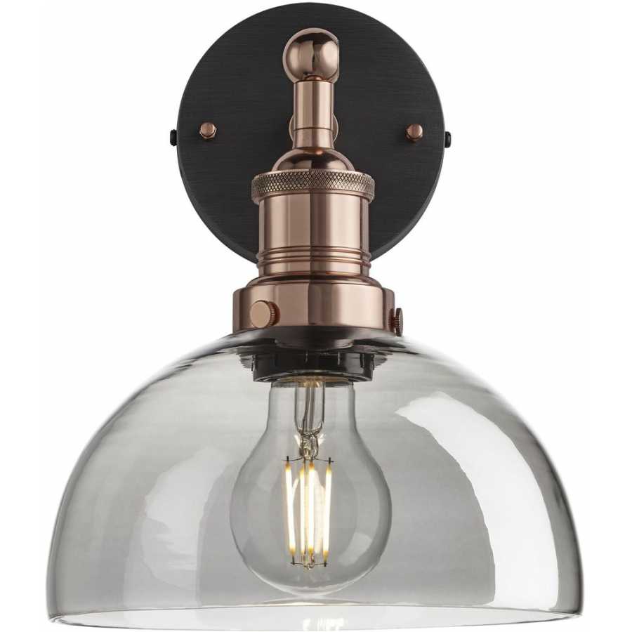 Industville Brooklyn Tinted Glass Dome Wall Light - 8 Inch - Smoke Grey - Copper Holder