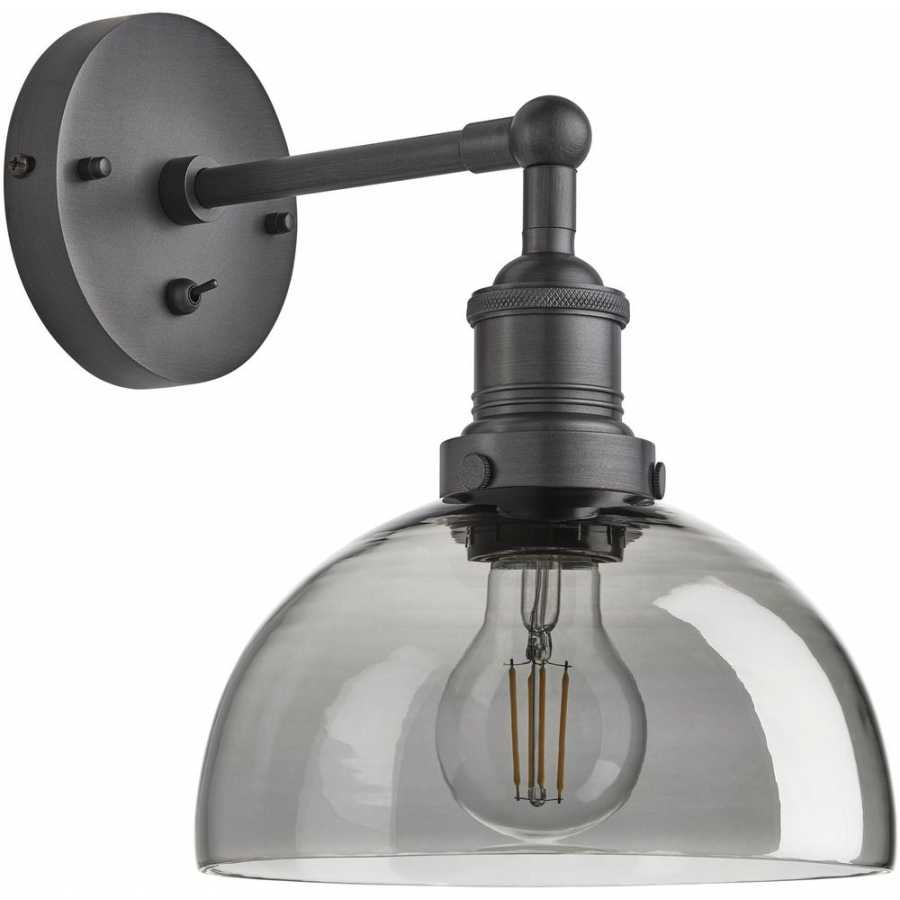 Industville Brooklyn Tinted Glass Dome Wall Light - 8 Inch - Smoke Grey - Pewter Holder