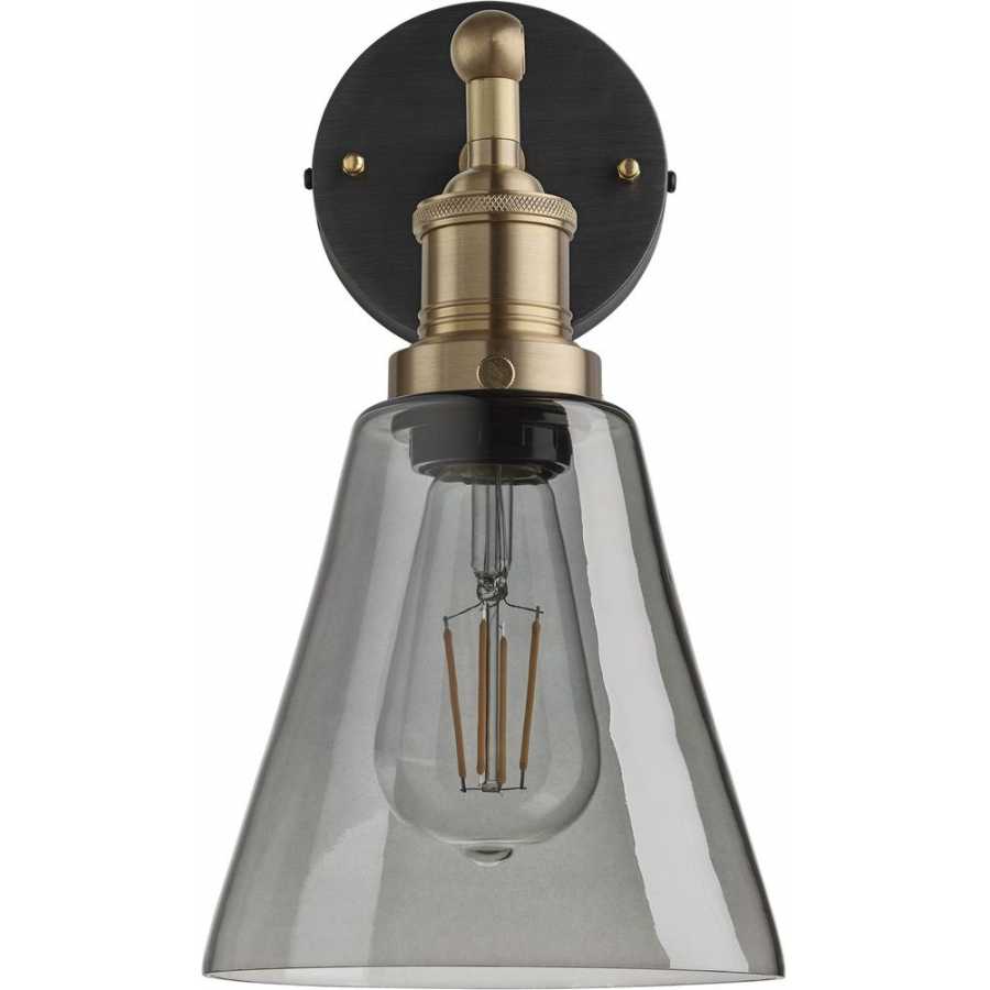 Industville Brooklyn Tinted Glass Flask Wall Light - 6 Inch - Smoke Grey - Brass Holder