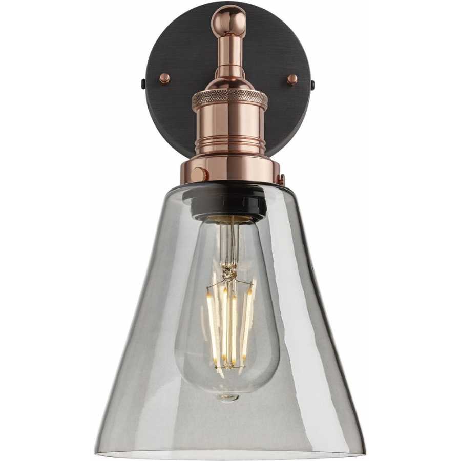 Industville Brooklyn Tinted Glass Flask Wall Light - 6 Inch - Smoke Grey - Copper Holder