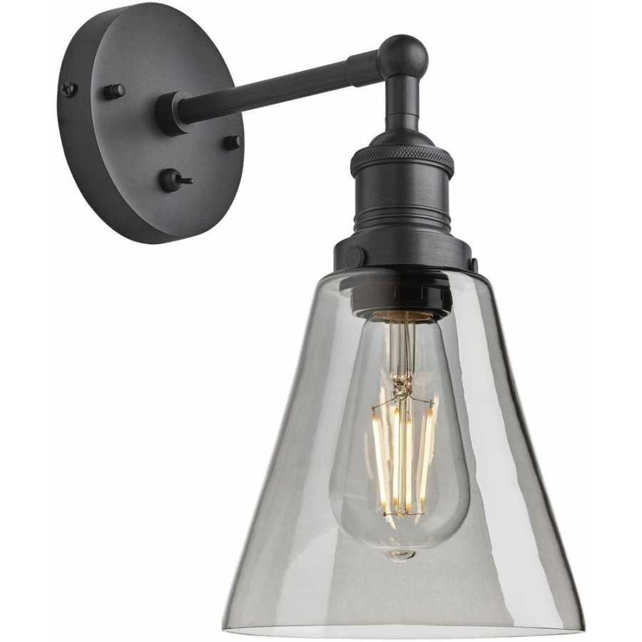 Industville Brooklyn Tinted Glass Flask Wall Light - 6 Inch - Smoke Grey - Pewter Holder