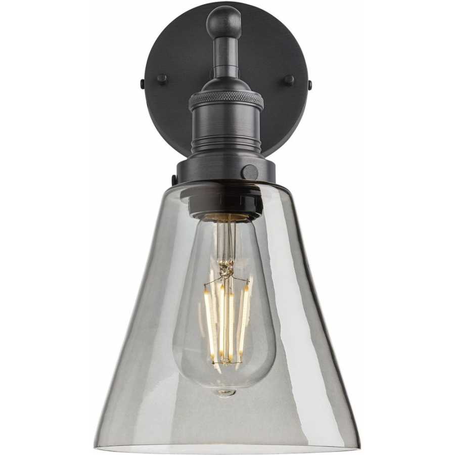 Industville Brooklyn Tinted Glass Flask Wall Light - 6 Inch - Smoke Grey - Pewter Holder