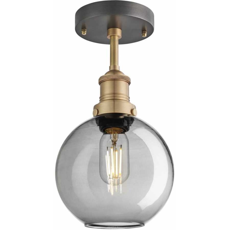 Industville Brooklyn Tinted Glass Globe Flush Mount - 7 Inch - Smoke Grey - Brass Holder