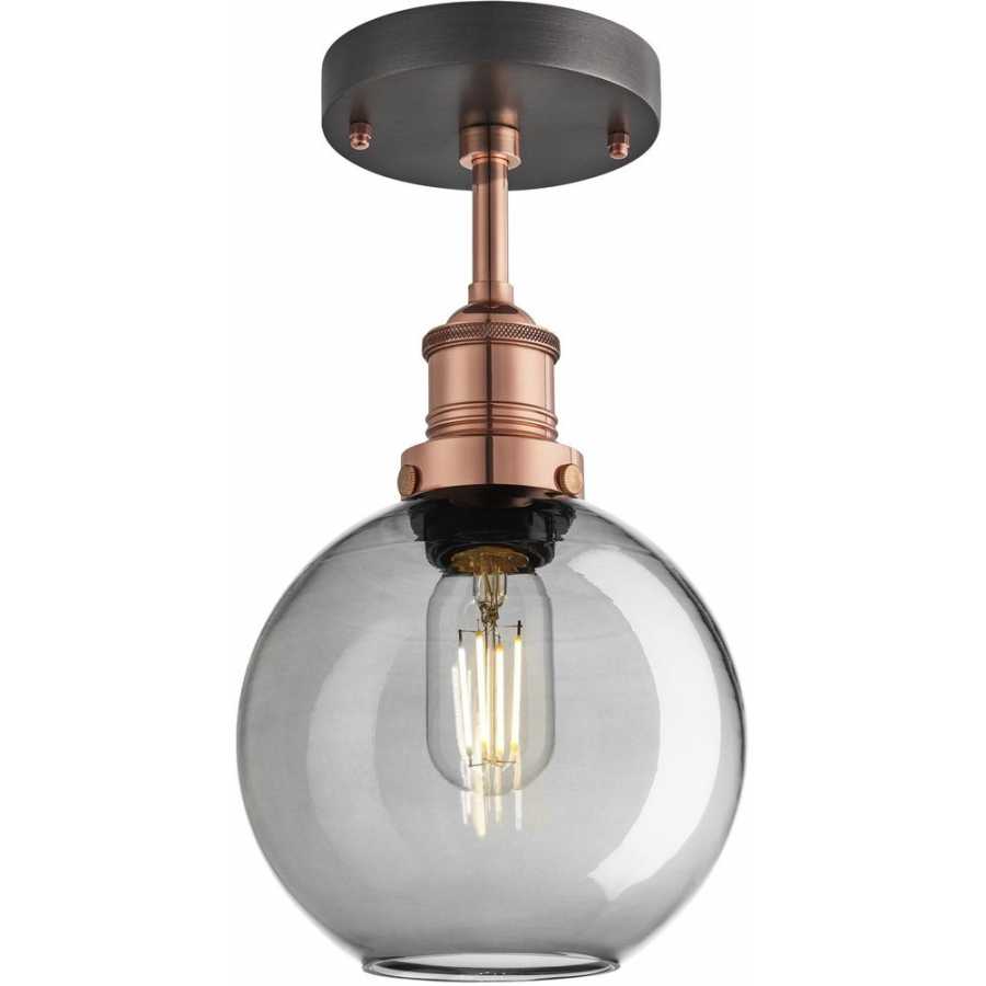 Industville Brooklyn Tinted Glass Globe Flush Mount - 7 Inch - Smoke Grey - Copper Holder