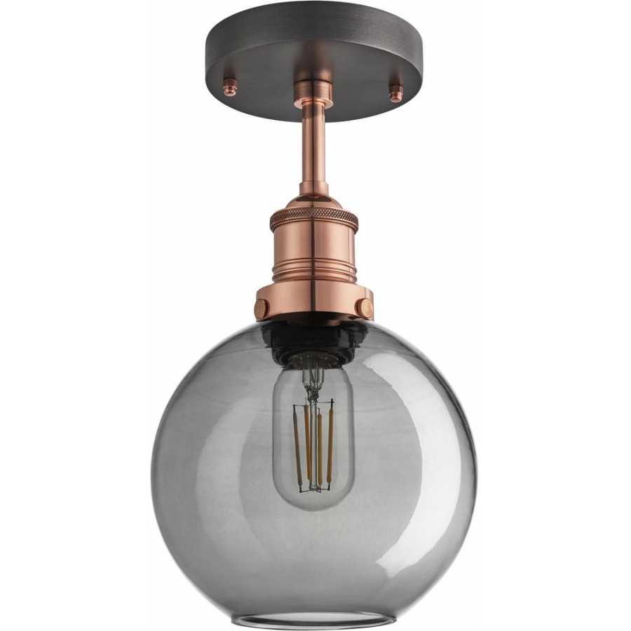 Industville Brooklyn Tinted Glass Globe Flush Mount - 7 Inch - Smoke Grey - Copper Holder