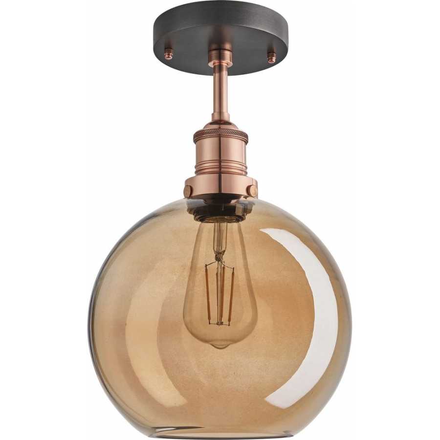 Industville Brooklyn Tinted Glass Globe Flush Mount - 9 Inch - Amber - Copper Holder