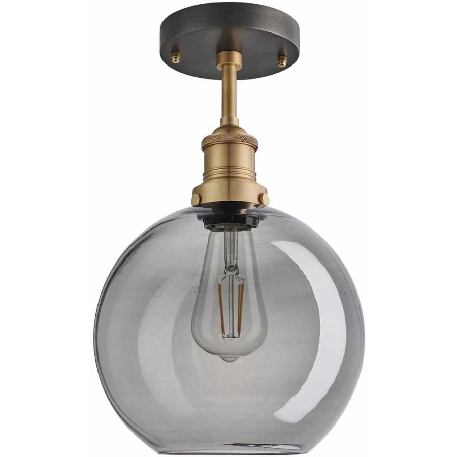 Industville Brooklyn Tinted Glass Globe Flush Mount - 9 Inch - Smoke Grey - Brass Holder