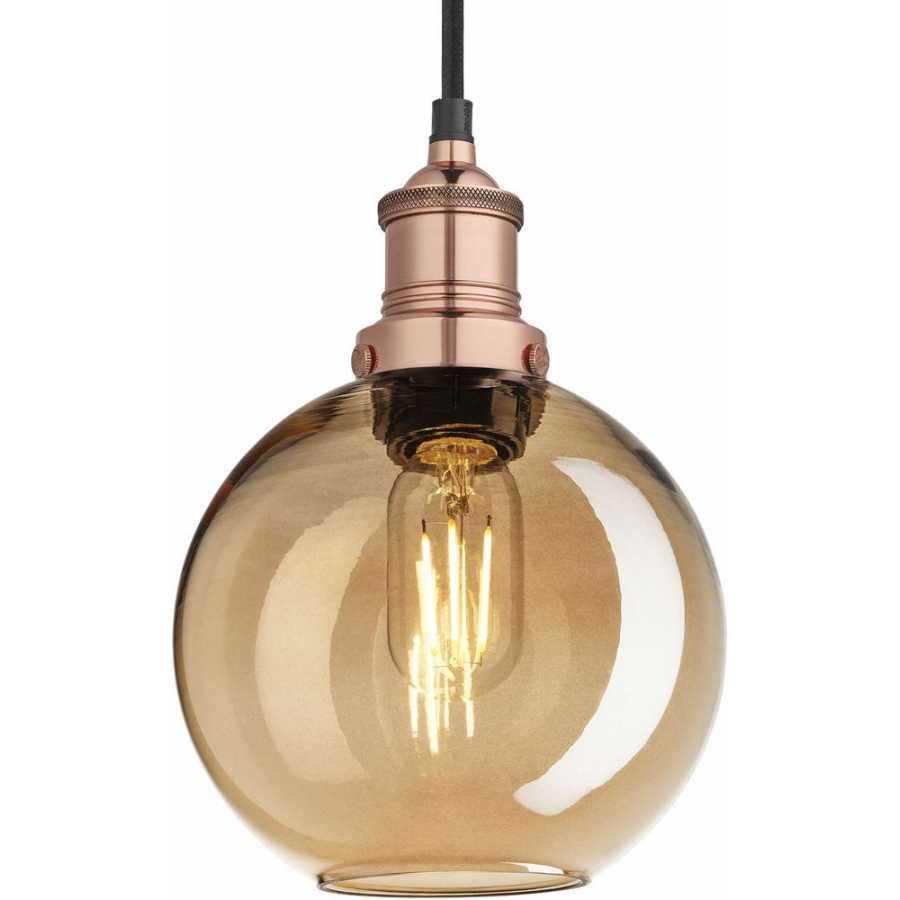 Industville Brooklyn Tinted Glass Globe Pendant Light - 7 Inch - Amber - Copper Holder