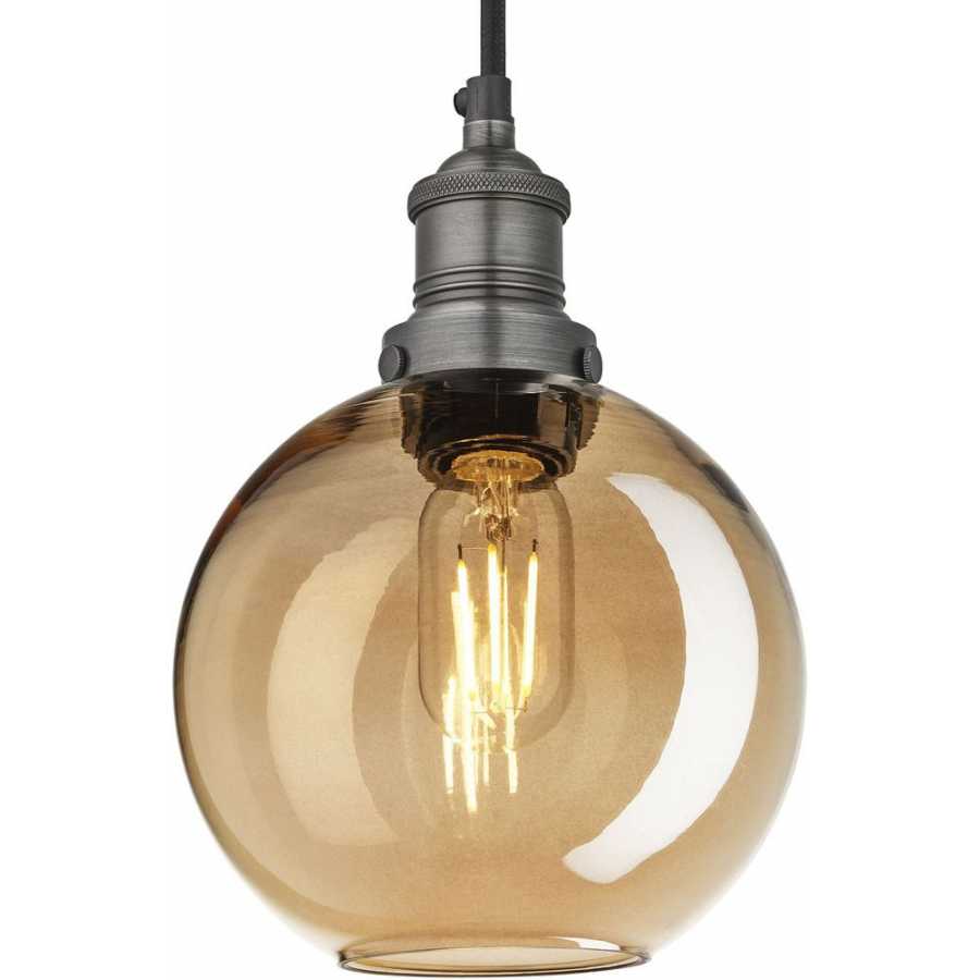Industville Brooklyn Tinted Glass Globe Pendant Light - 7 Inch - Amber - Pewter Holder