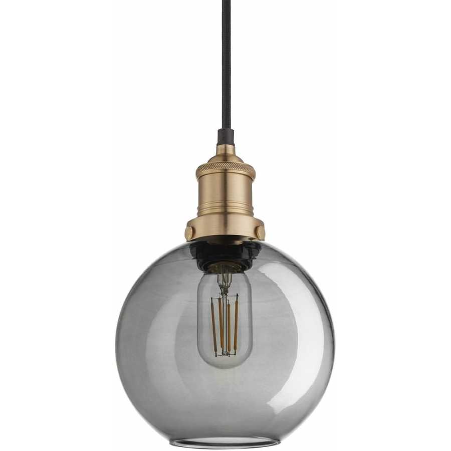 Industville Brooklyn Tinted Glass Globe Pendant Light - 7 Inch - Smoke Grey - Brass Holder