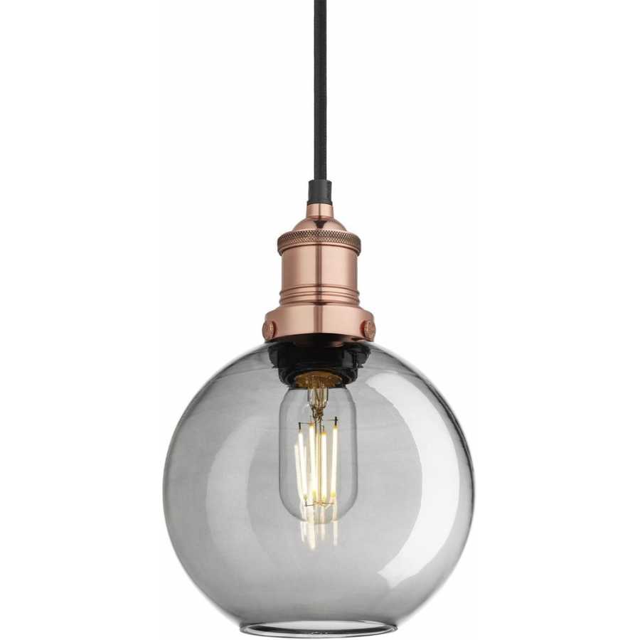Industville Brooklyn Tinted Glass Globe Pendant Light - 7 Inch - Smoke Grey - Copper Holder