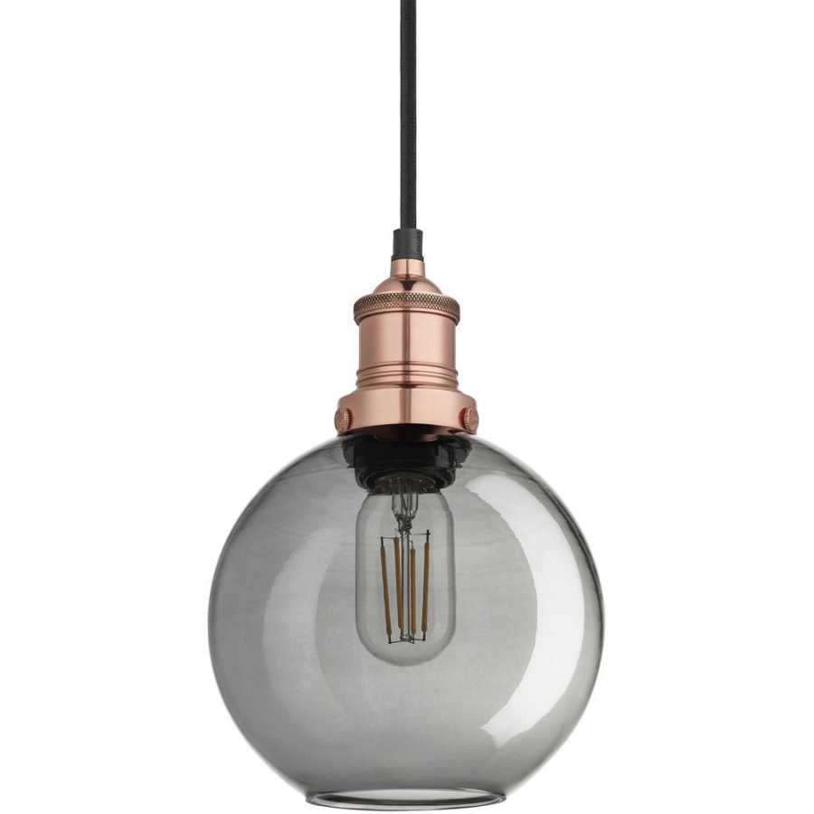 Industville Brooklyn Tinted Glass Globe Pendant Light - 7 Inch - Smoke Grey - Copper Holder