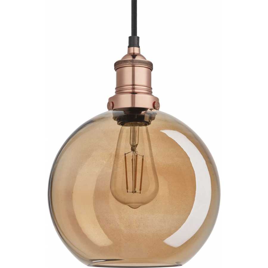 Industville Brooklyn Tinted Glass Globe Pendant Light - 9 Inch - Amber - Copper Holder